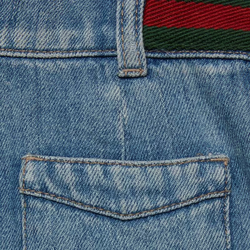 Gucci Web-stripe Denim Bermuda Shorts In Blue