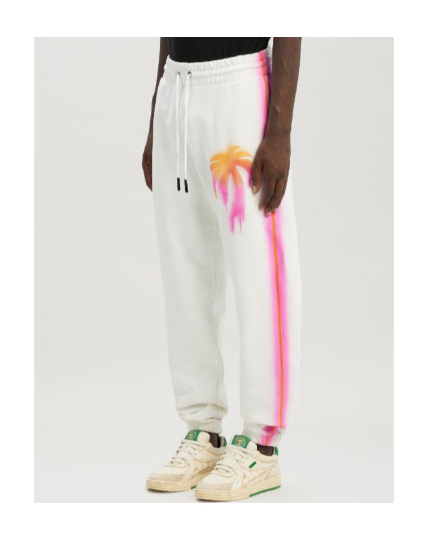 Palm Angels Sprayed Palm Cotton Track Pants In White