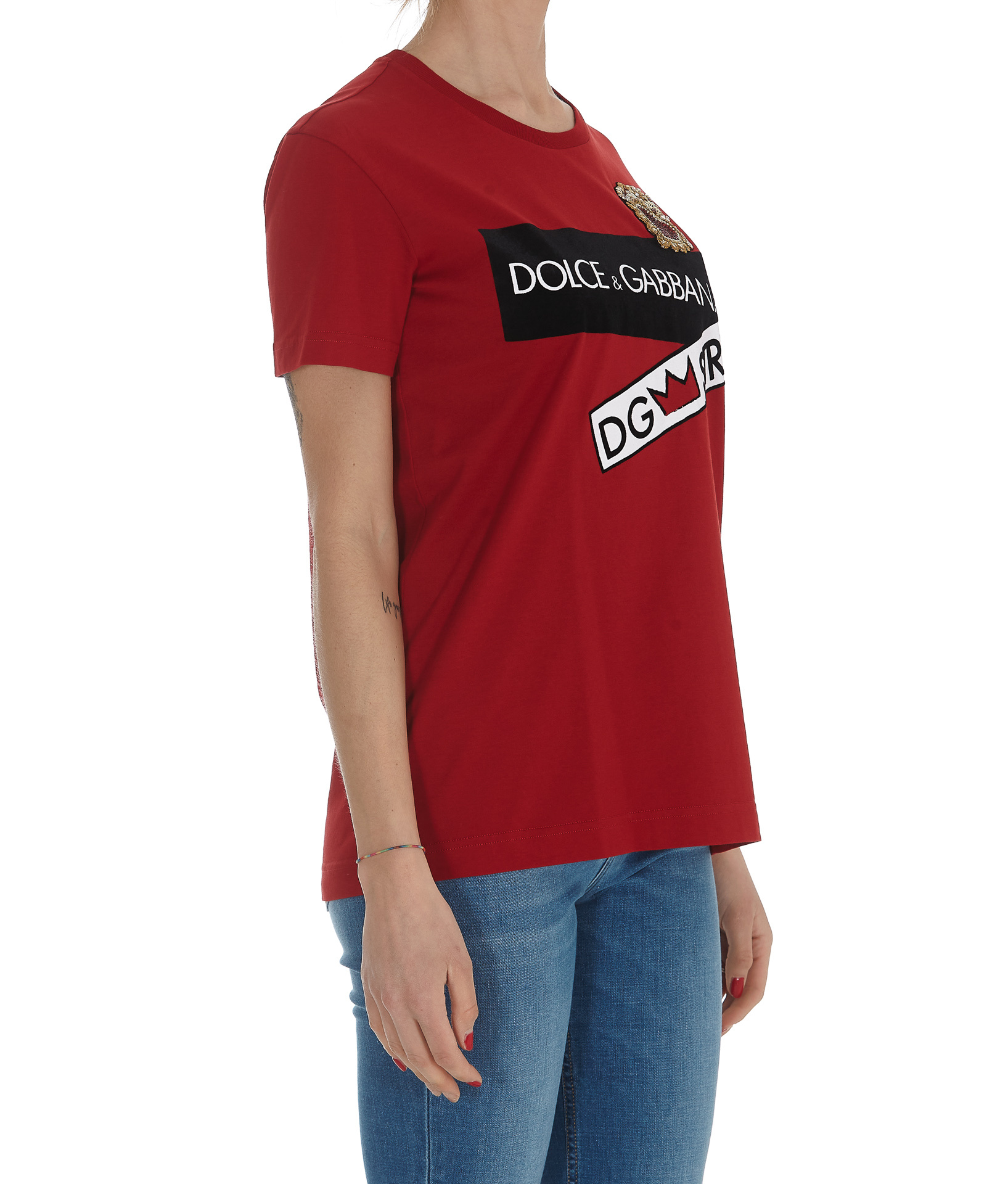 Dolce & Gabbana Bead-embellished Logo-print T-shirt In Red