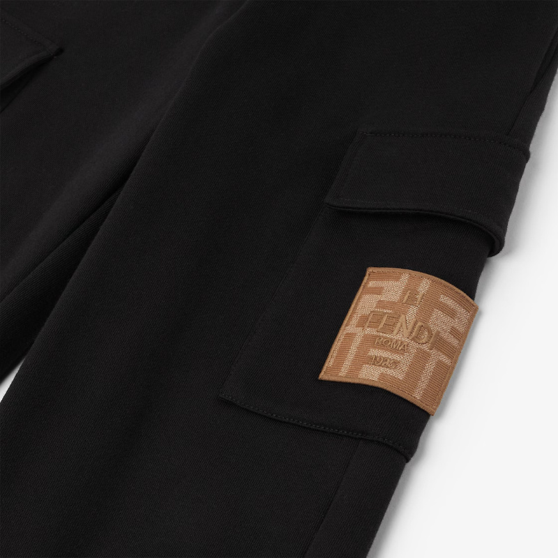 Fendi Black Jersey Fleece Junior Jog Pants With Logo In Black