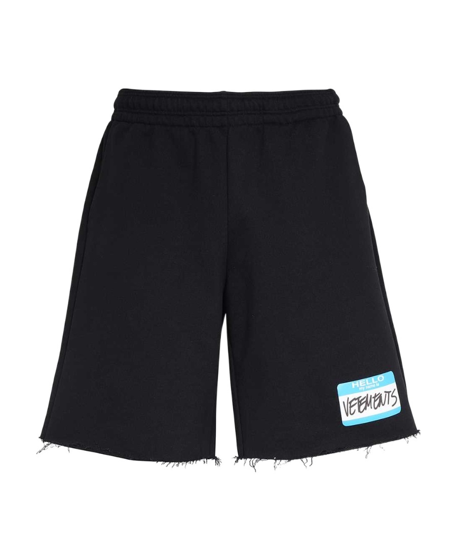 Vetements Logo-print Frayed Track Shorts In Black