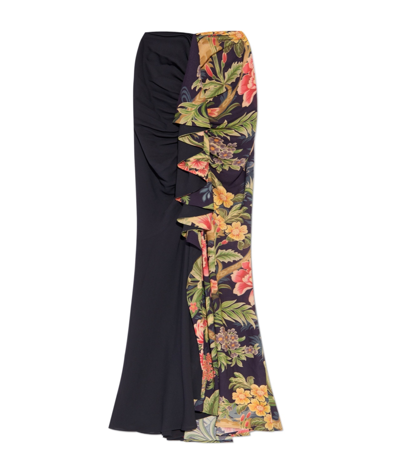Etro Floral-print Draped Maxi Skirt In Black