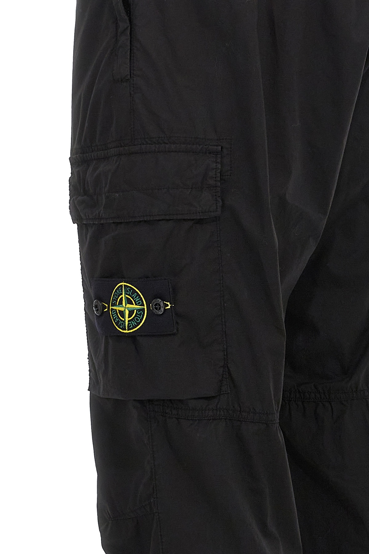 Stone Island Black Slim Cargo Pants With Elasticated Waist And Logo Patch In Stretch Cotton Man In Black