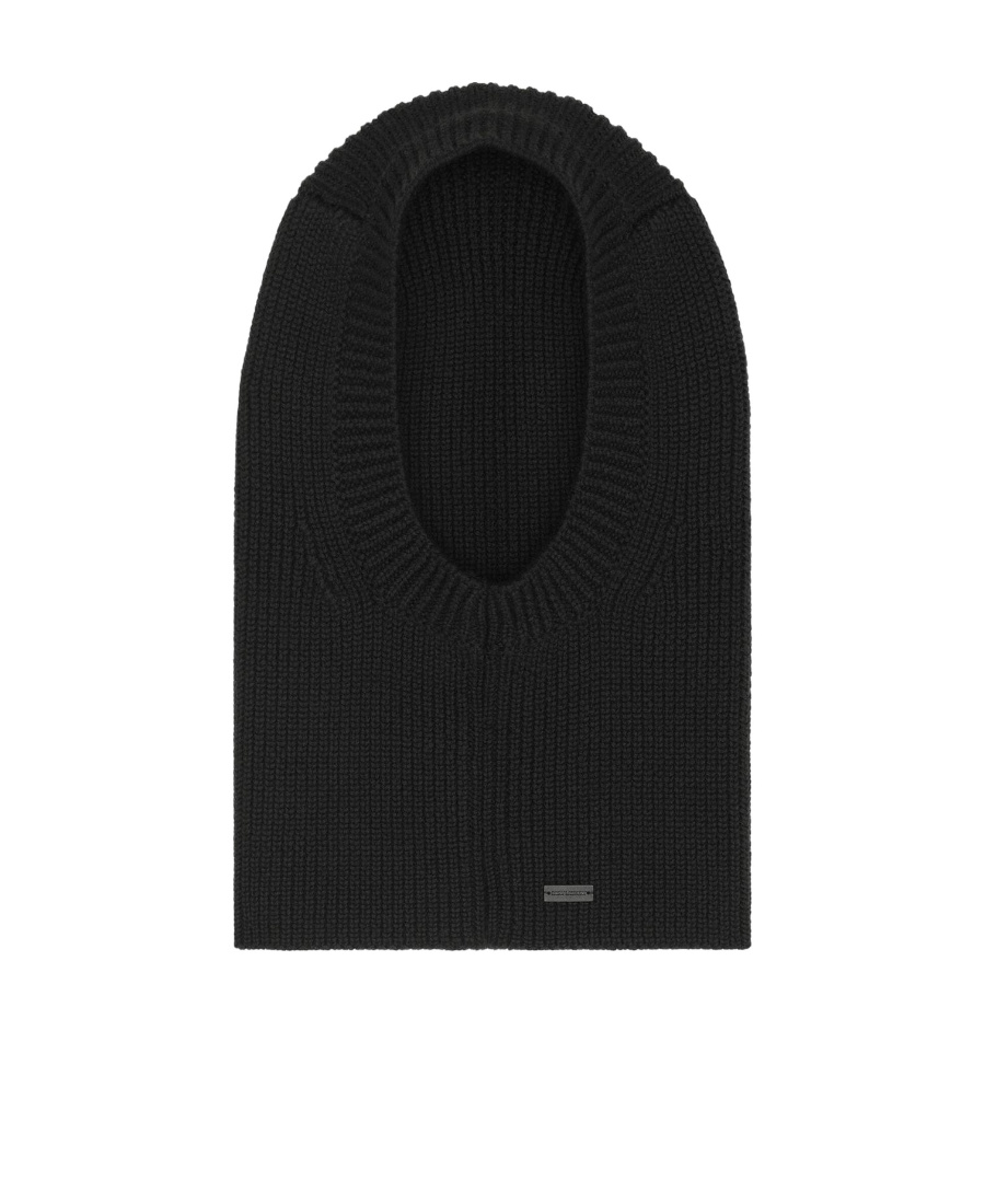 Saint Laurent Large Ribbed Balaclava In Wool In Black