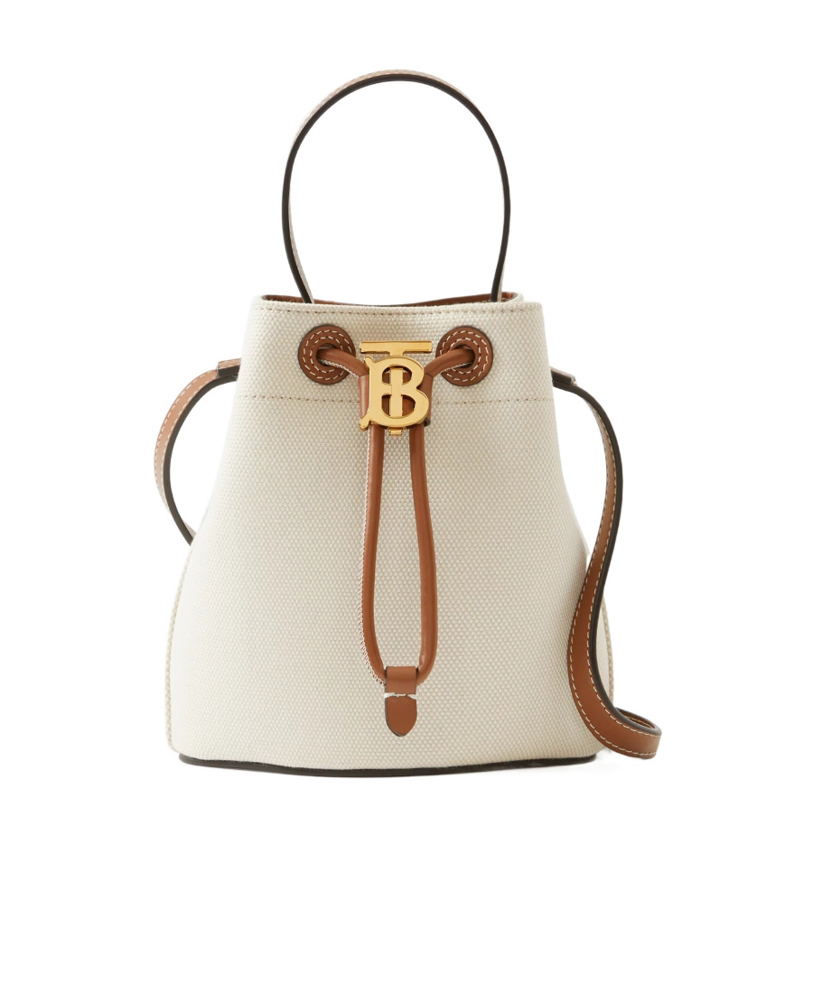 Burberry Mini Drawstring Canvas Bucket Bag In Nude