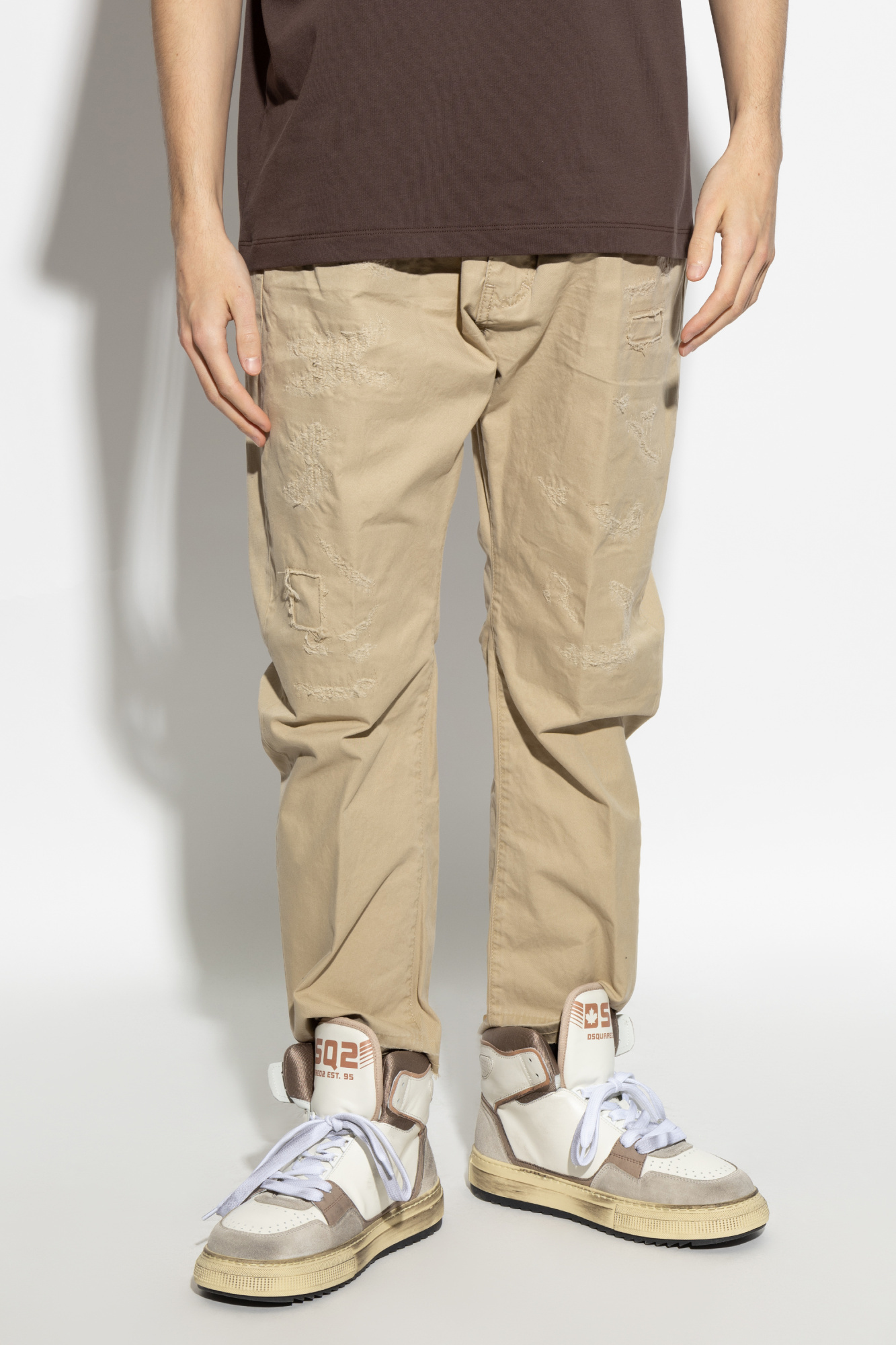 Dsquared2 Distressed Elastic Waist Trousers In Nude