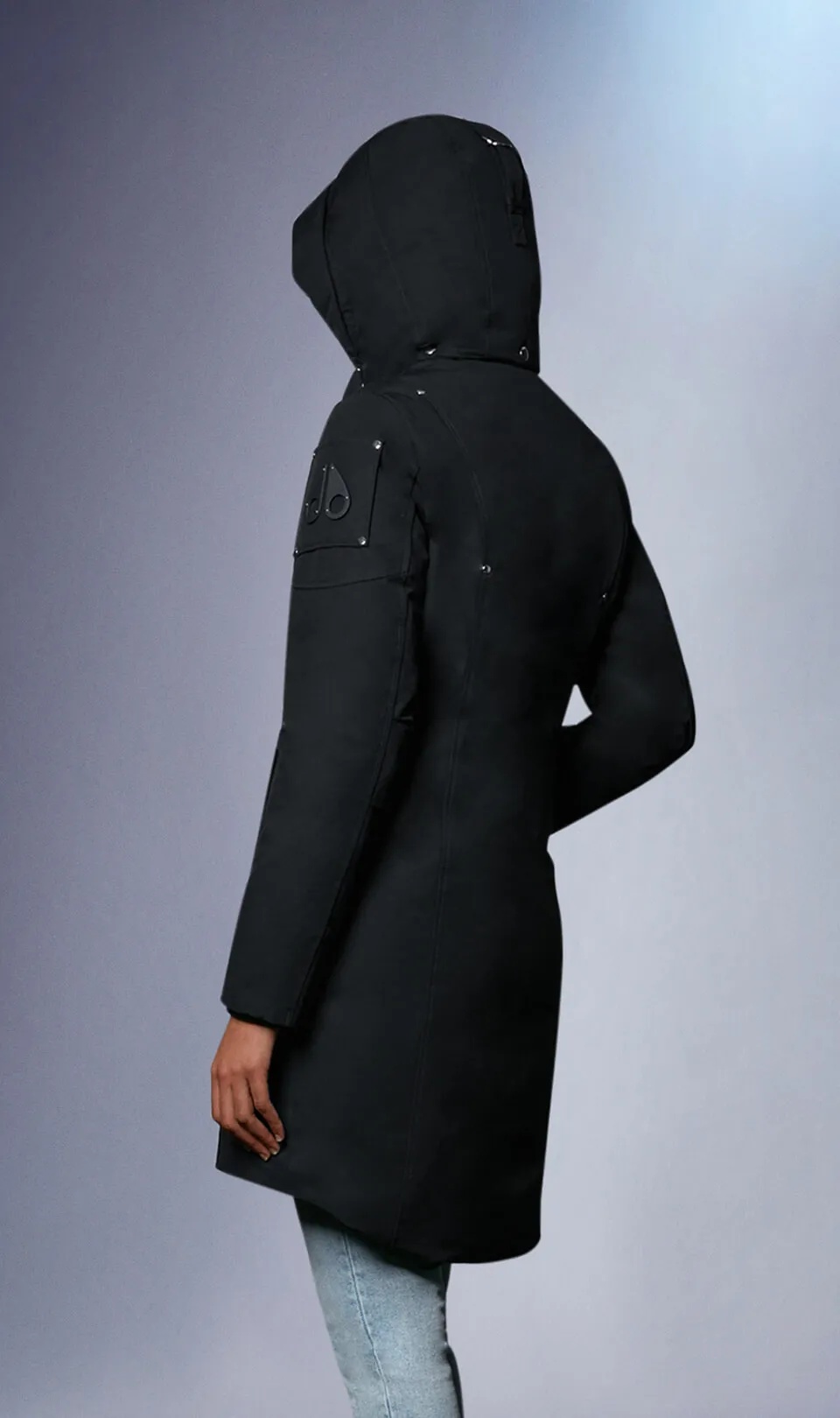 Moose Knuckles Logo Details Parker Down Jacket In Black