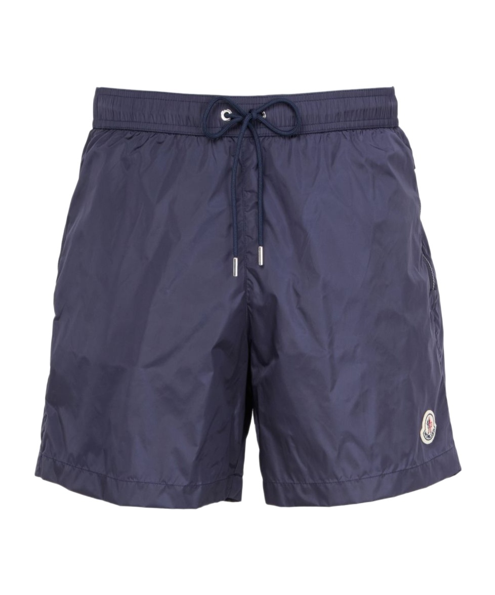 Moncler Nylon Swim Trunks With Logo Patch On The Front In Blue