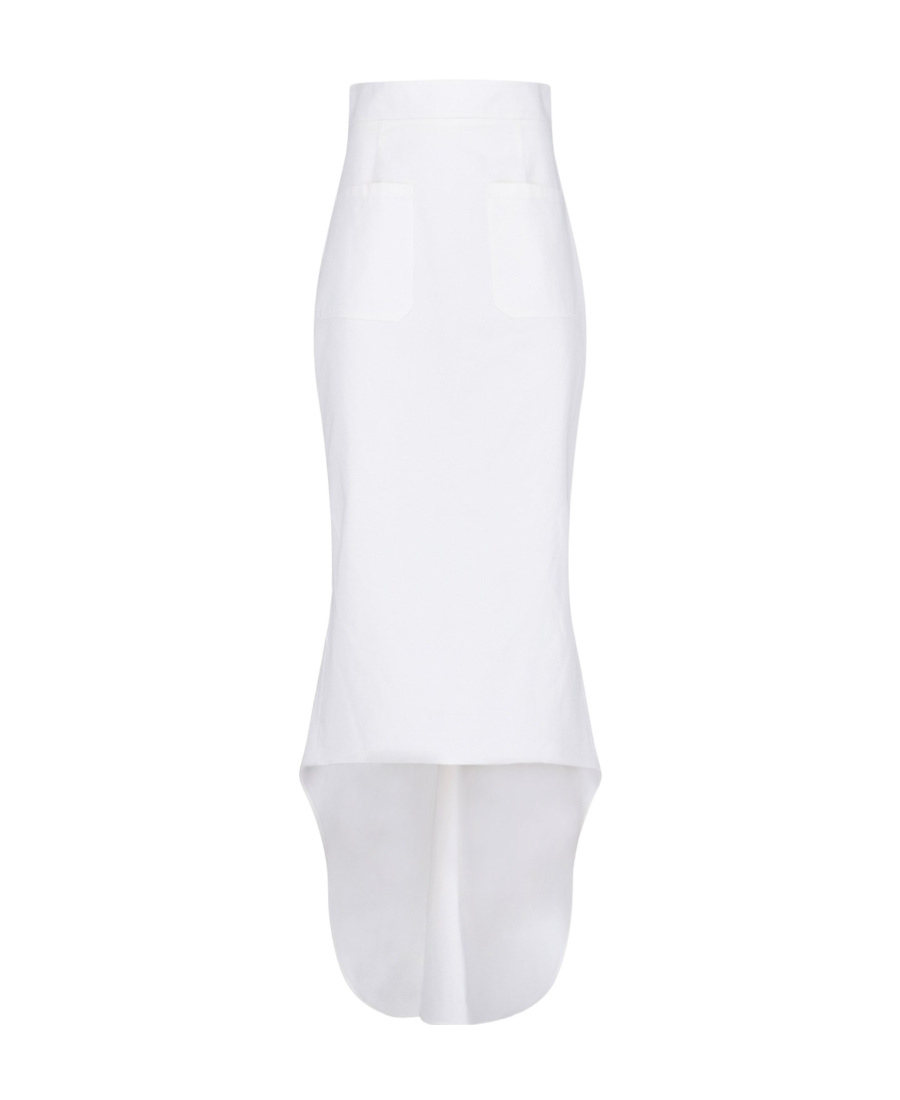 Prada High-low Hem Cut Midi Skirt In White