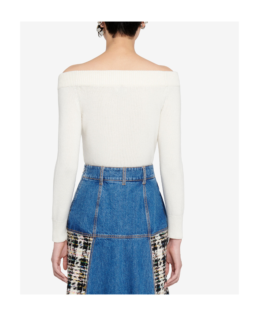 Alexander Mcqueen Off-shoulder Ribbed-trimmed Jumper In White