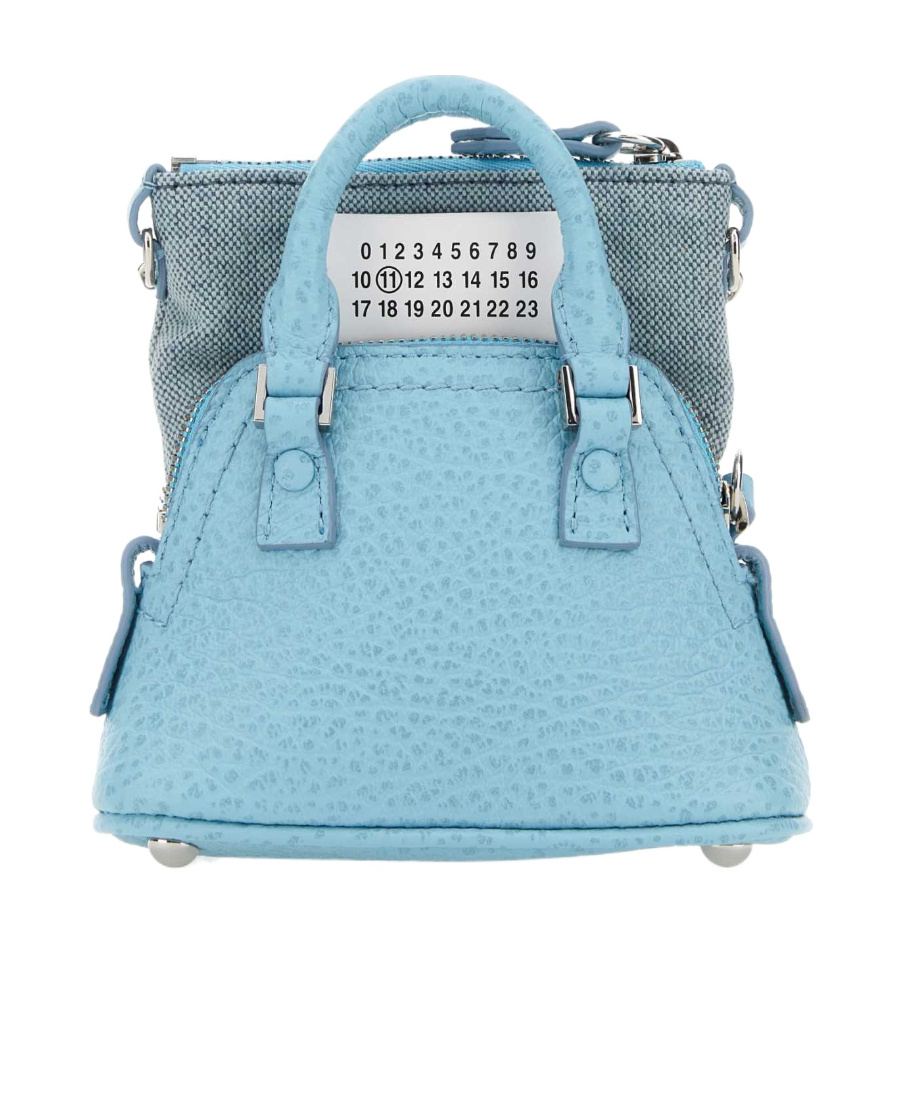 Maison Margiela Light Blue Leather And Fabric 5ac Classique Baby Handbag In Blue