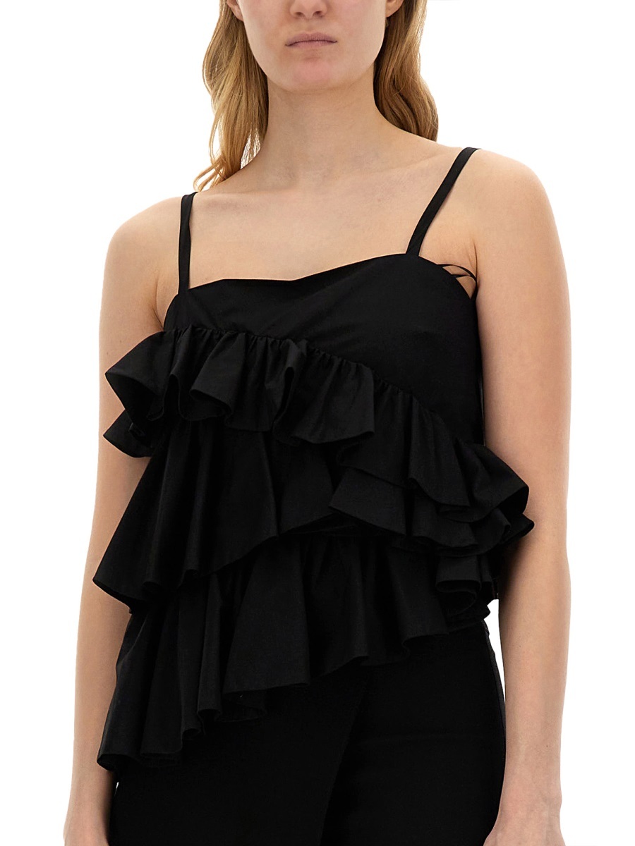 Msgm Ruches Tops With Asymmetric Hem And Ruffle In Black