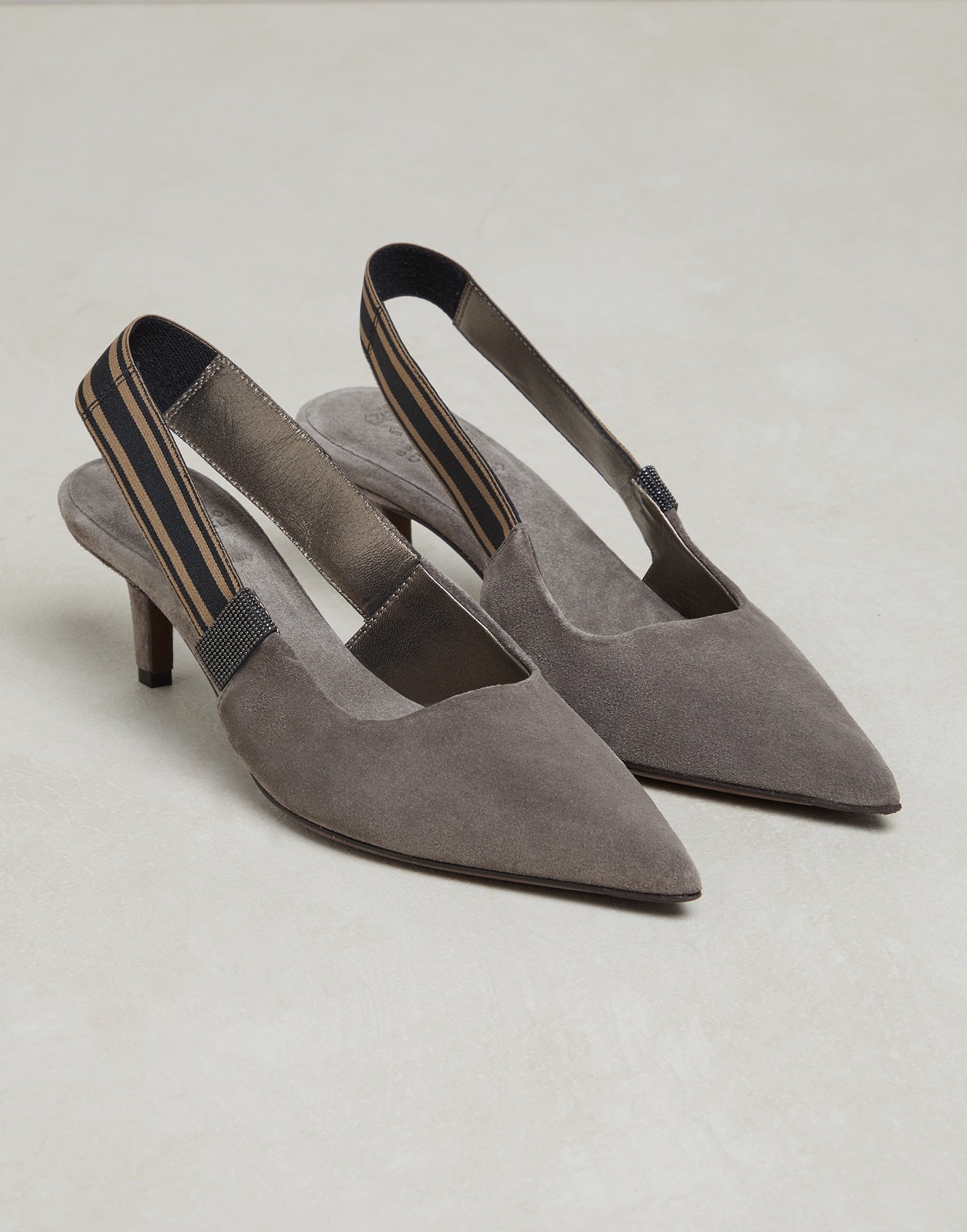 Brunello Cucinelli 70mm Pointed Suede Pumps In Gray