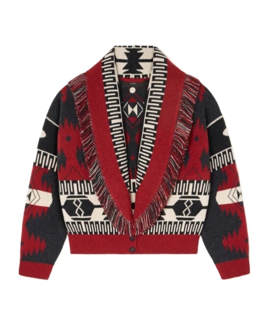 Alanui Icon Jacquard Fringe Cardigan In Red