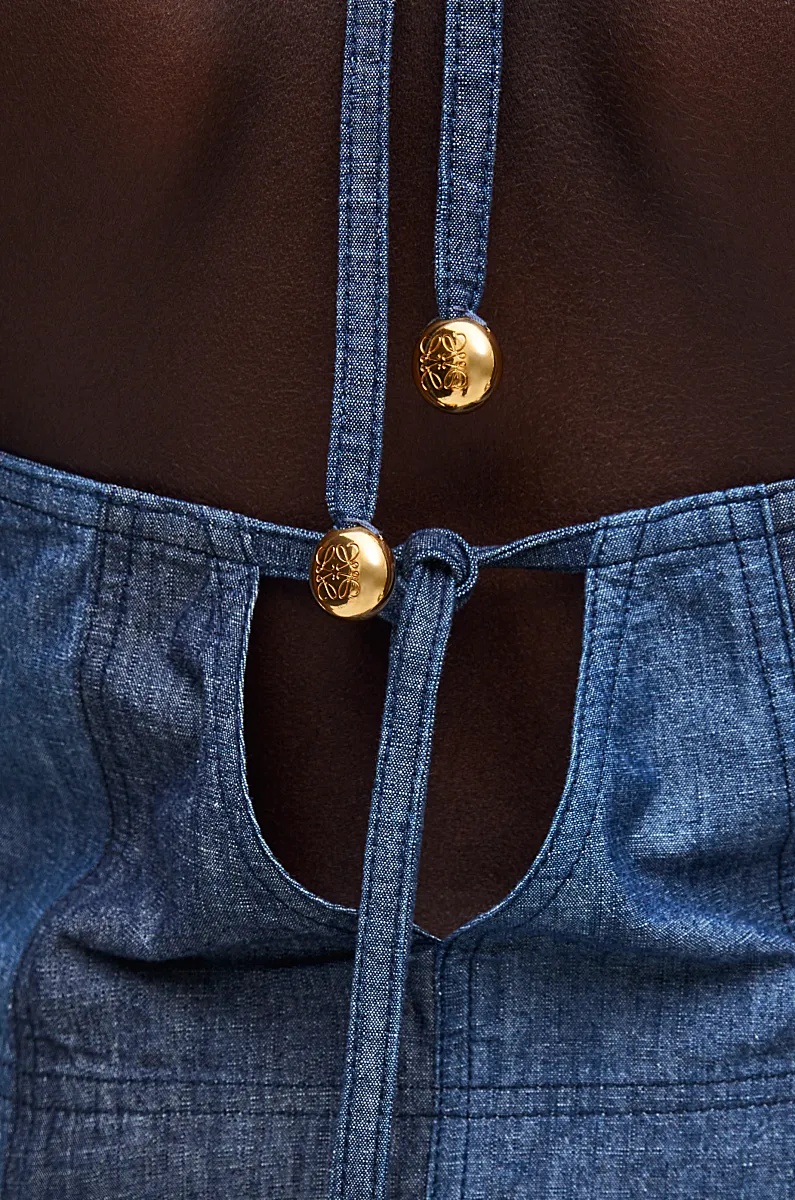 Loewe X Paula Ibiza Anagram-beaded Strappy Plunging Crop Top In Blue