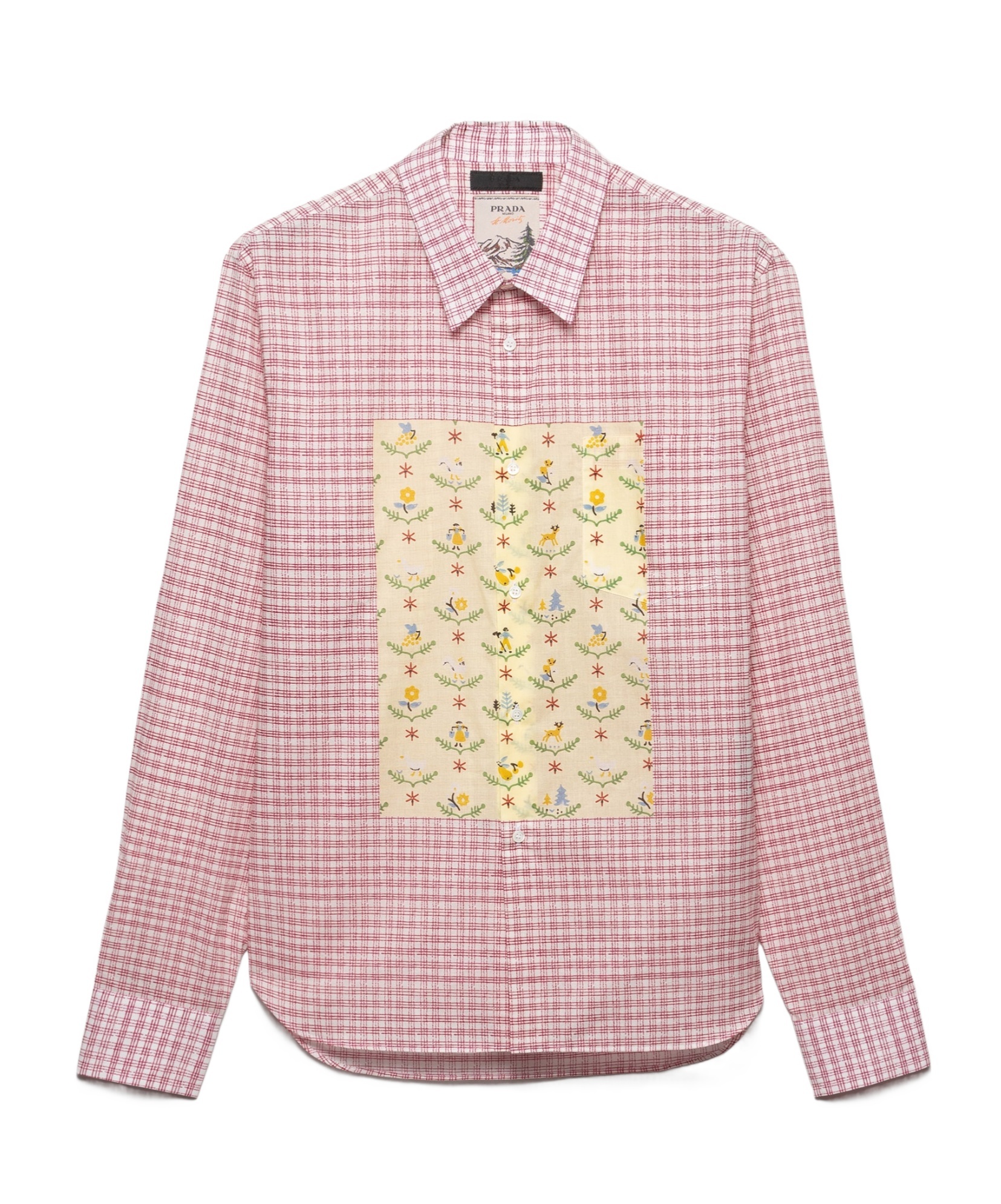 Prada Check-pattern Floral-print Shirt In Pink