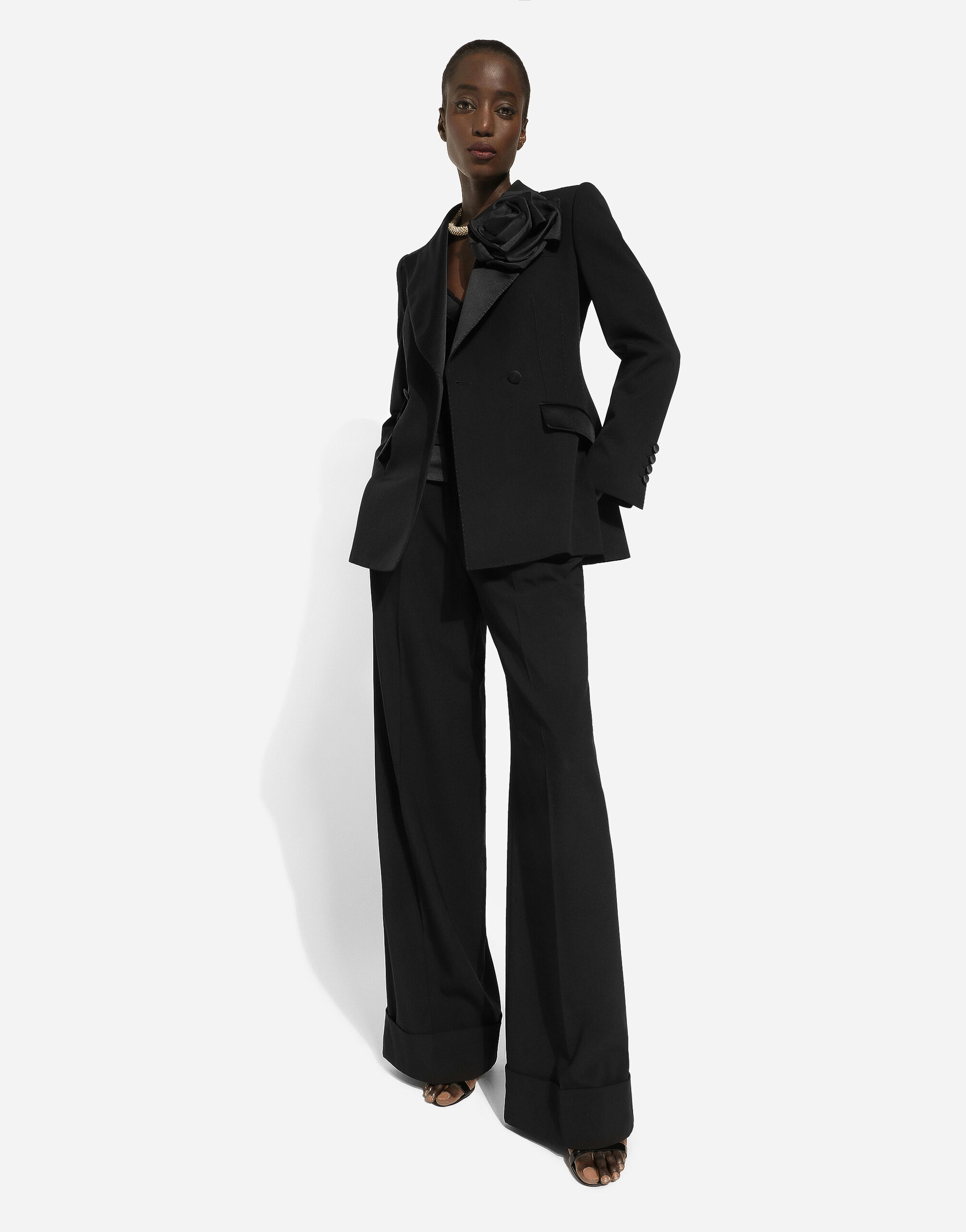 Dolce & Gabbana Double-breasted Jacket With Applied Flower In Black
