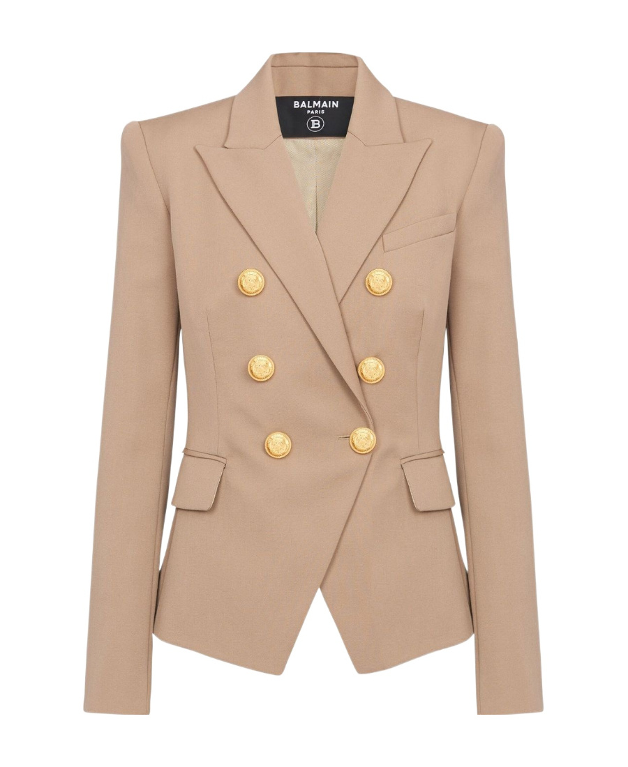 Balmain Double-breasted Wool Blazer In Nude