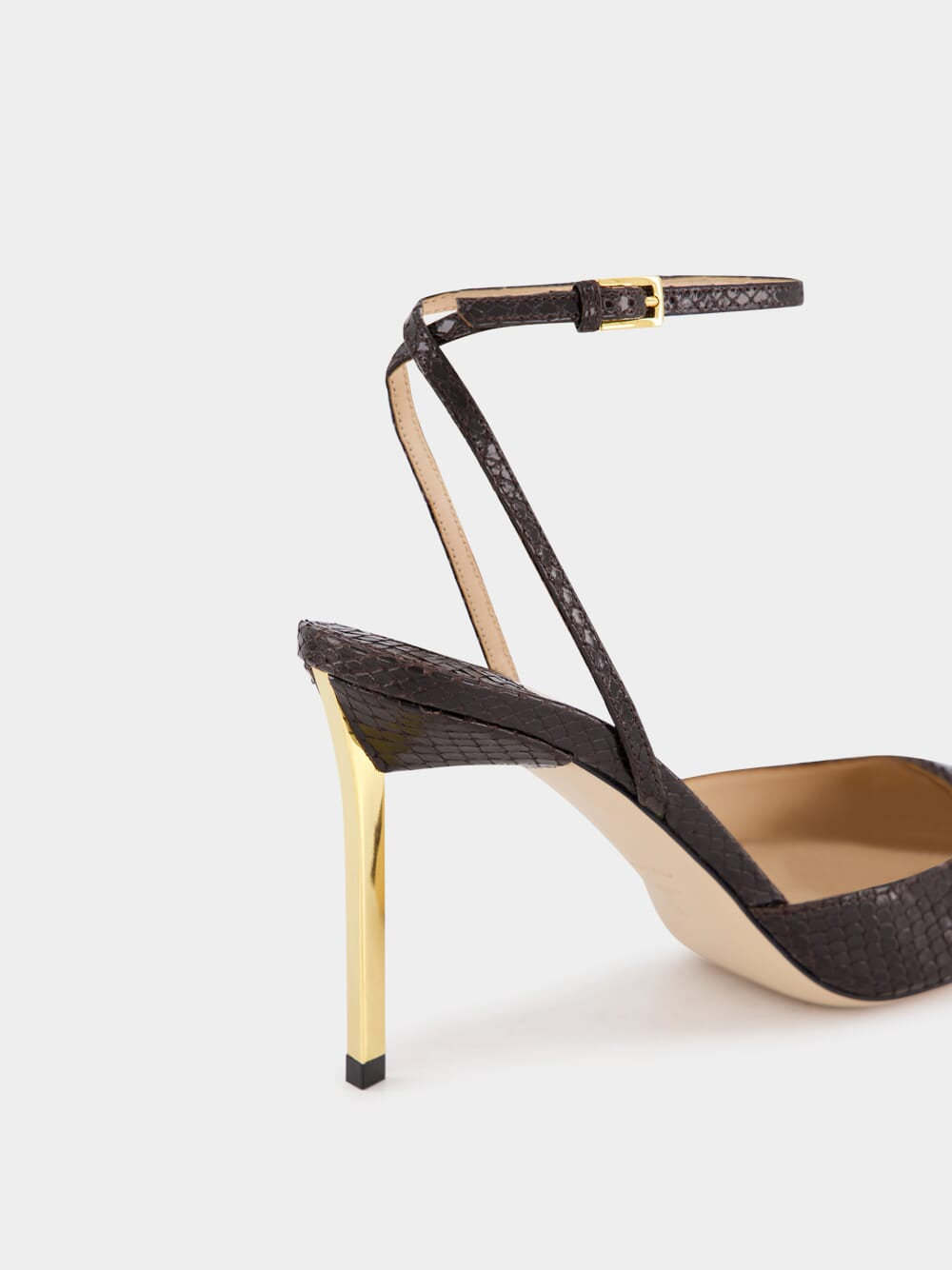 Tom Ford Glossy Stamped Python Slingback In Black