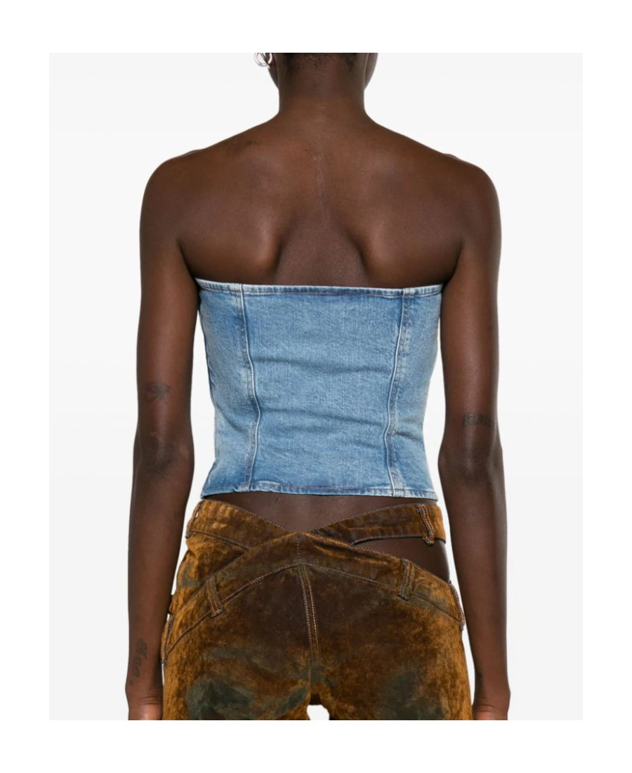 Diesel De-ville Strapless Denim Crop Top In Blue
