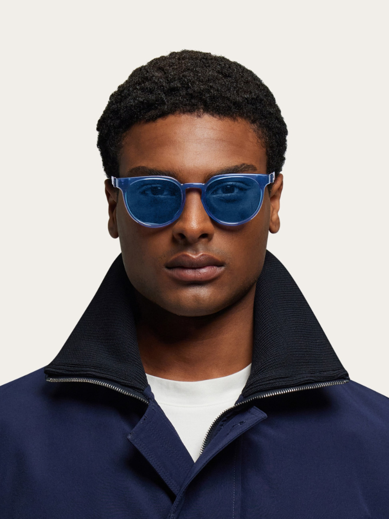 Ferragamo Geometric Frame Sunglasses In Blue