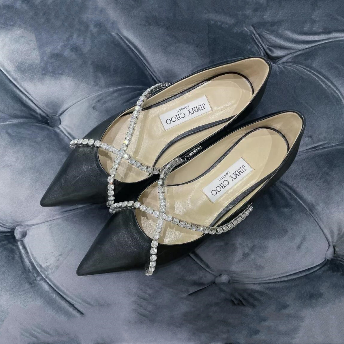 Shop Jimmy Choo Black Diamond Buckle Flat Shoes