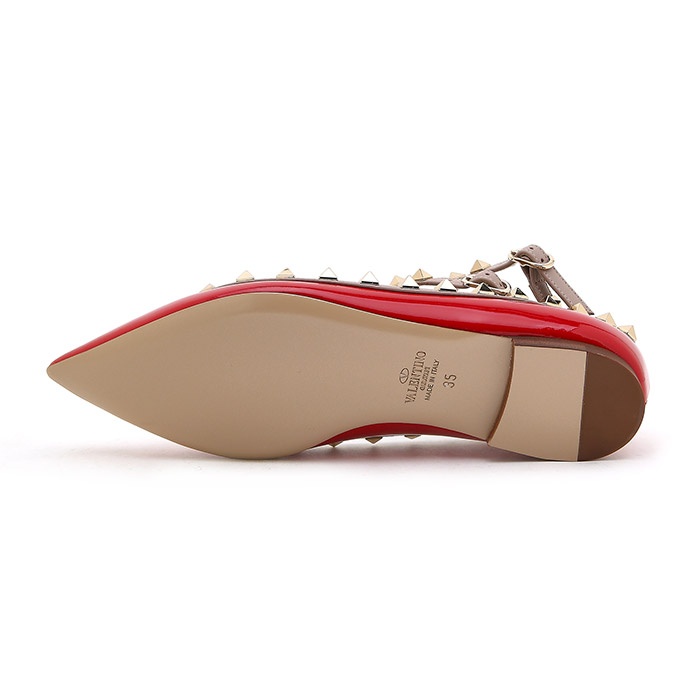 Valentino Rockstud Patent Leather Ballet Flats In Nude