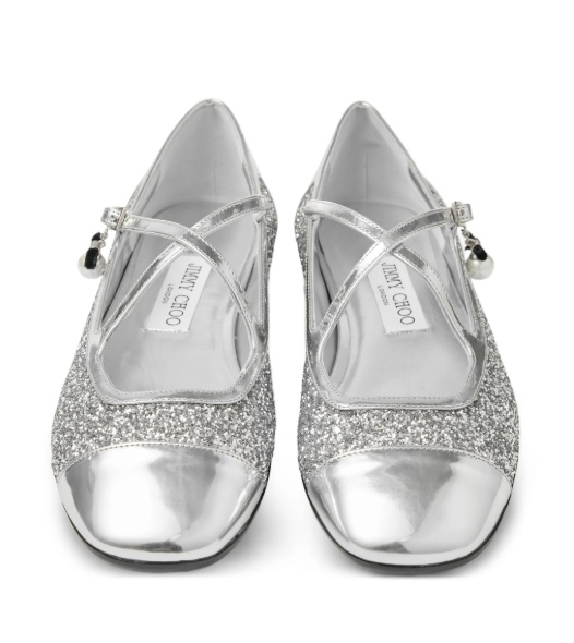 Jimmy Choo Eleri Glitter-leather Ballet Flats In Metallic
