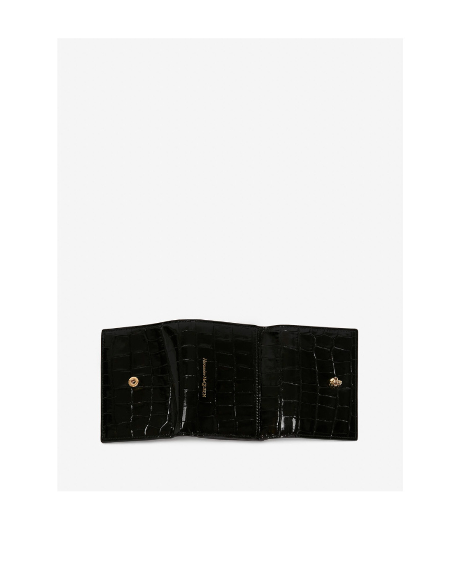 Alexander Mcqueen Skull-charm Tri-fold Wallet In Black