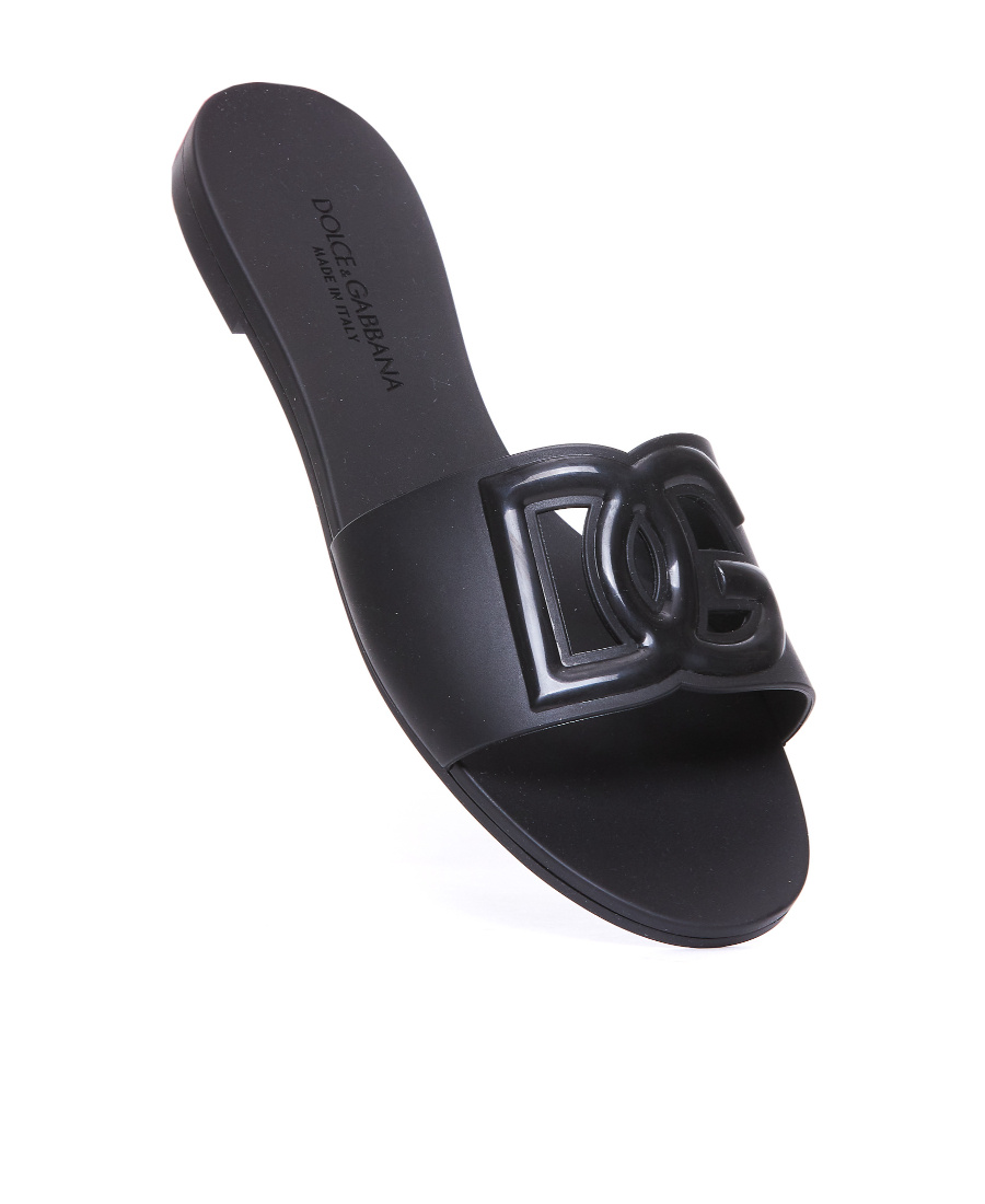 Dolce & Gabbana Logo-embossed Cut-out Slides In Black