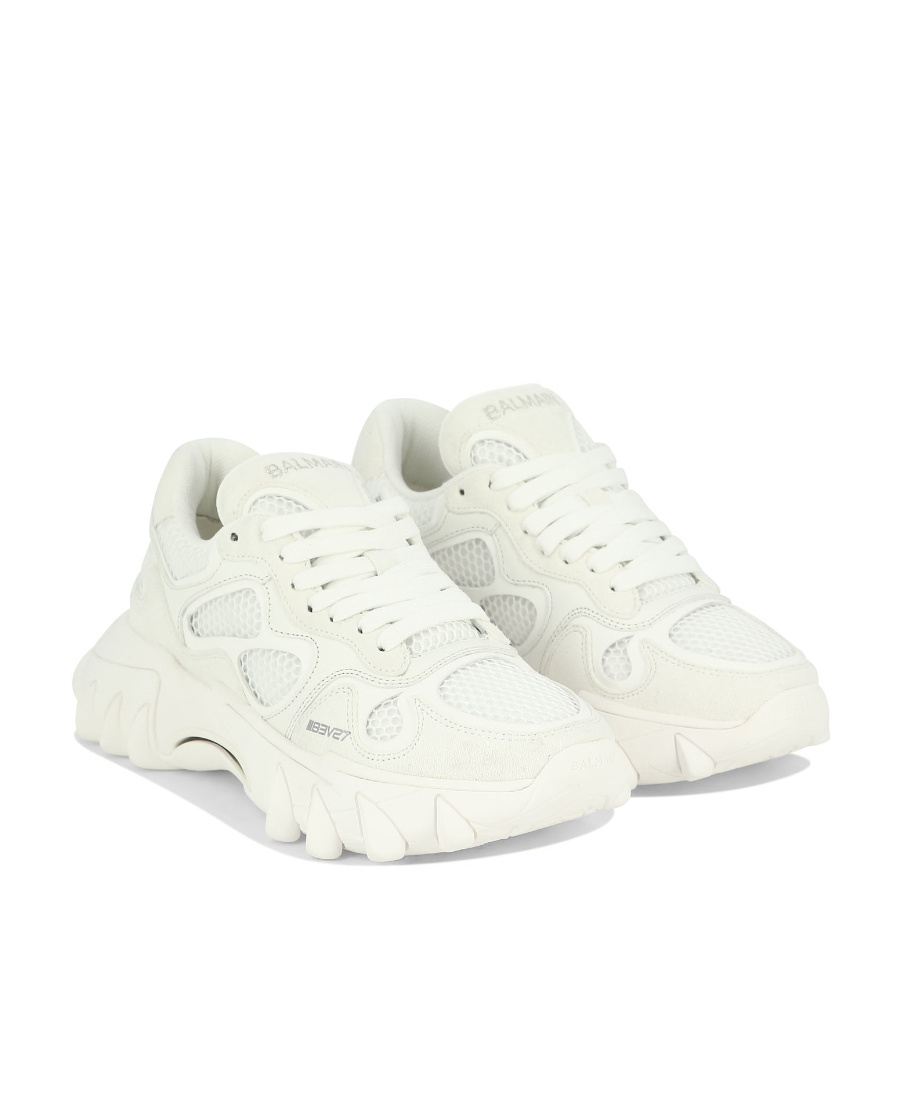 Balmain B-east Leather And Mesh Sneakers In White