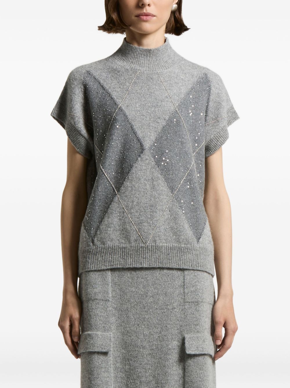 Peserico Sequin-embellished High-neck Vest In Gray