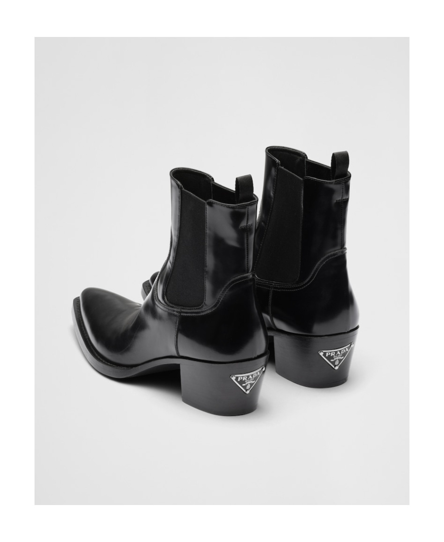 Prada Brushed Leather Ankle Boots 55 In Black