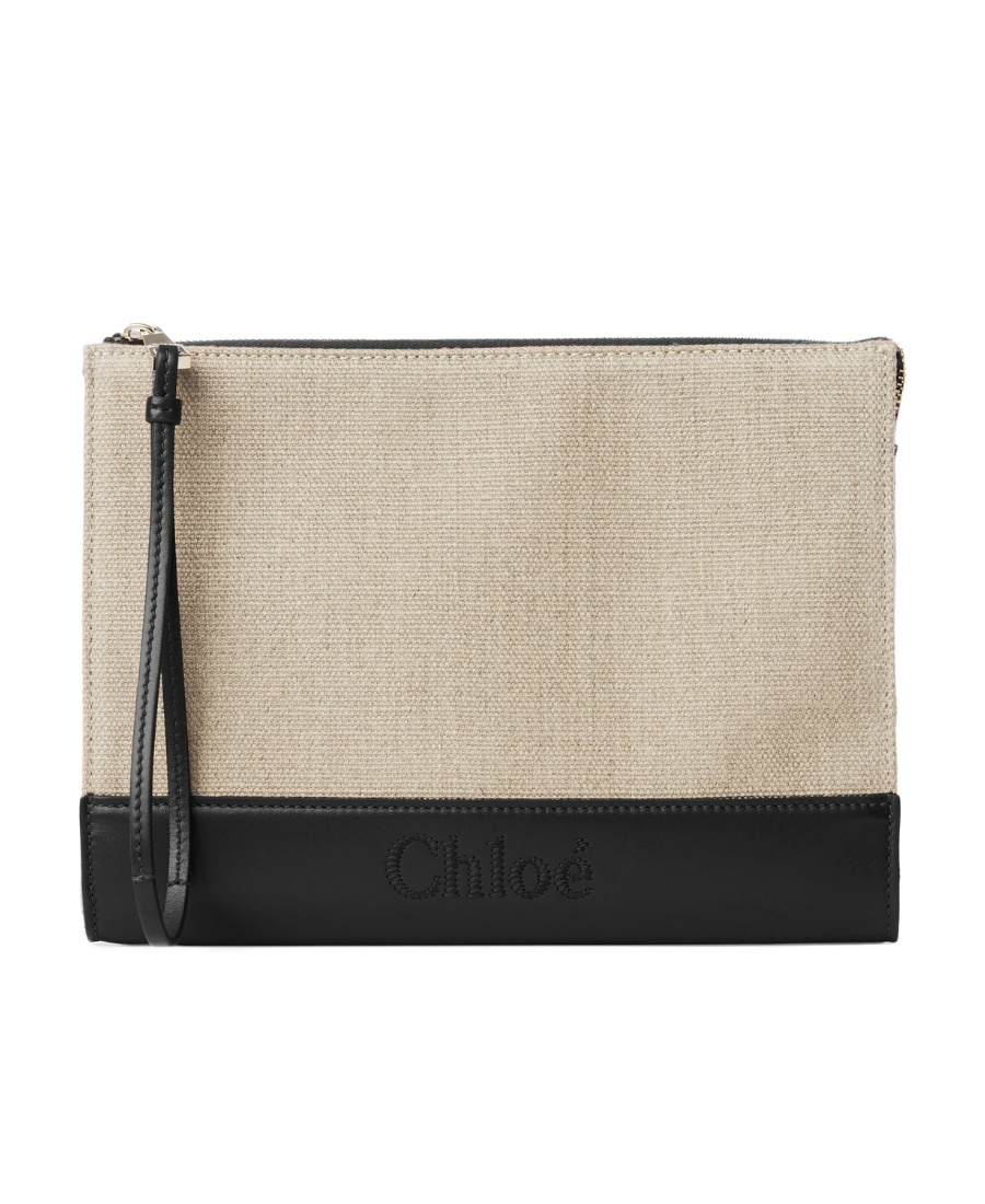 CHLOÉ LOGO-EMBROIDERED CLUTCH BAG