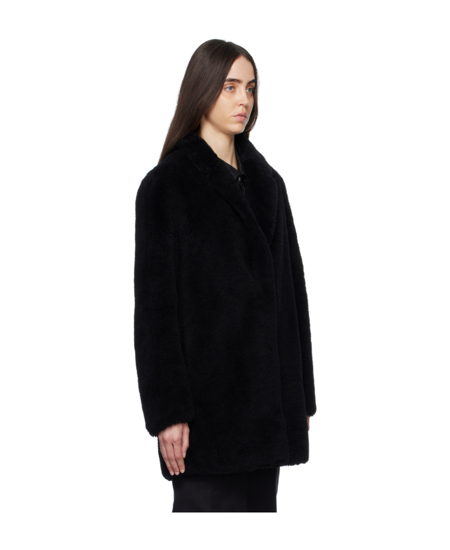 Shop Yves Salomon Logo Coat In Black