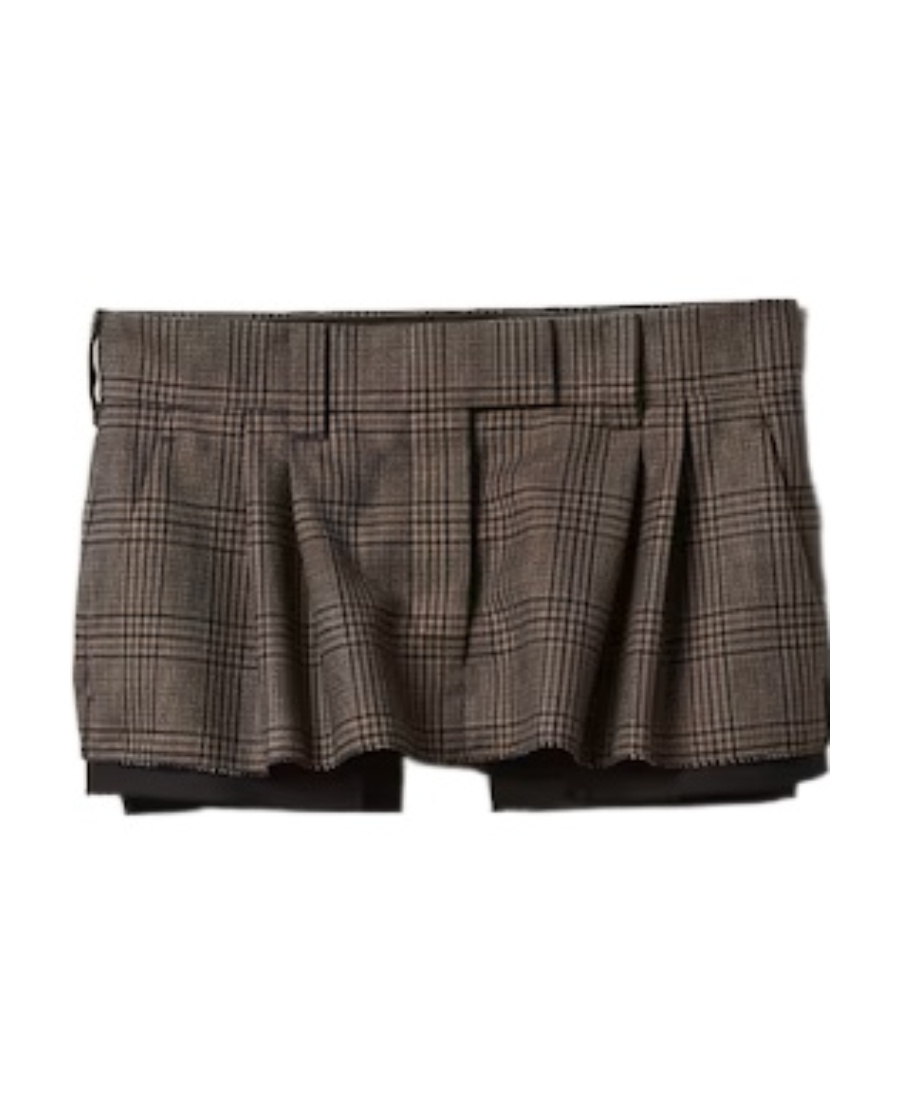 Miu Miu Prince Of Wales Virgin Wool Miniskirt In Brown