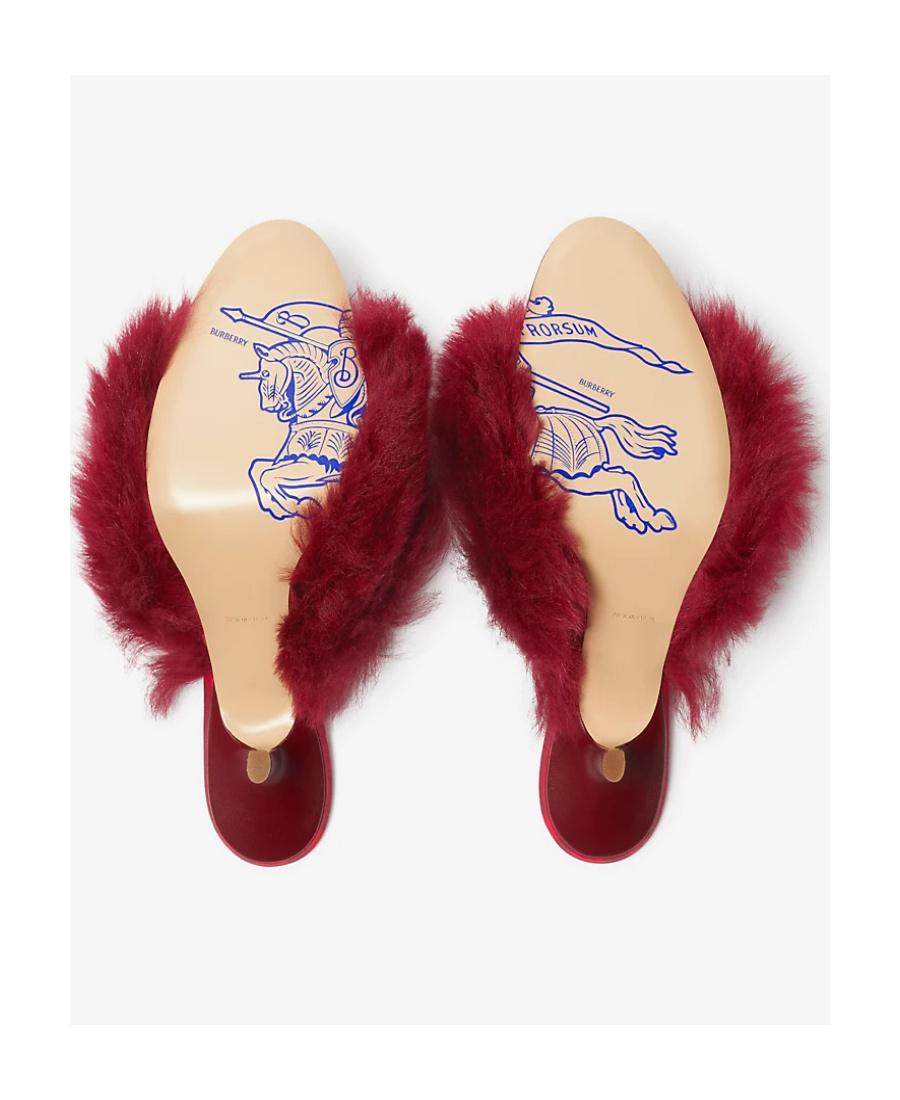 Burberry Minnie 65mm Heel Open-toe Shearling Sandals In Red