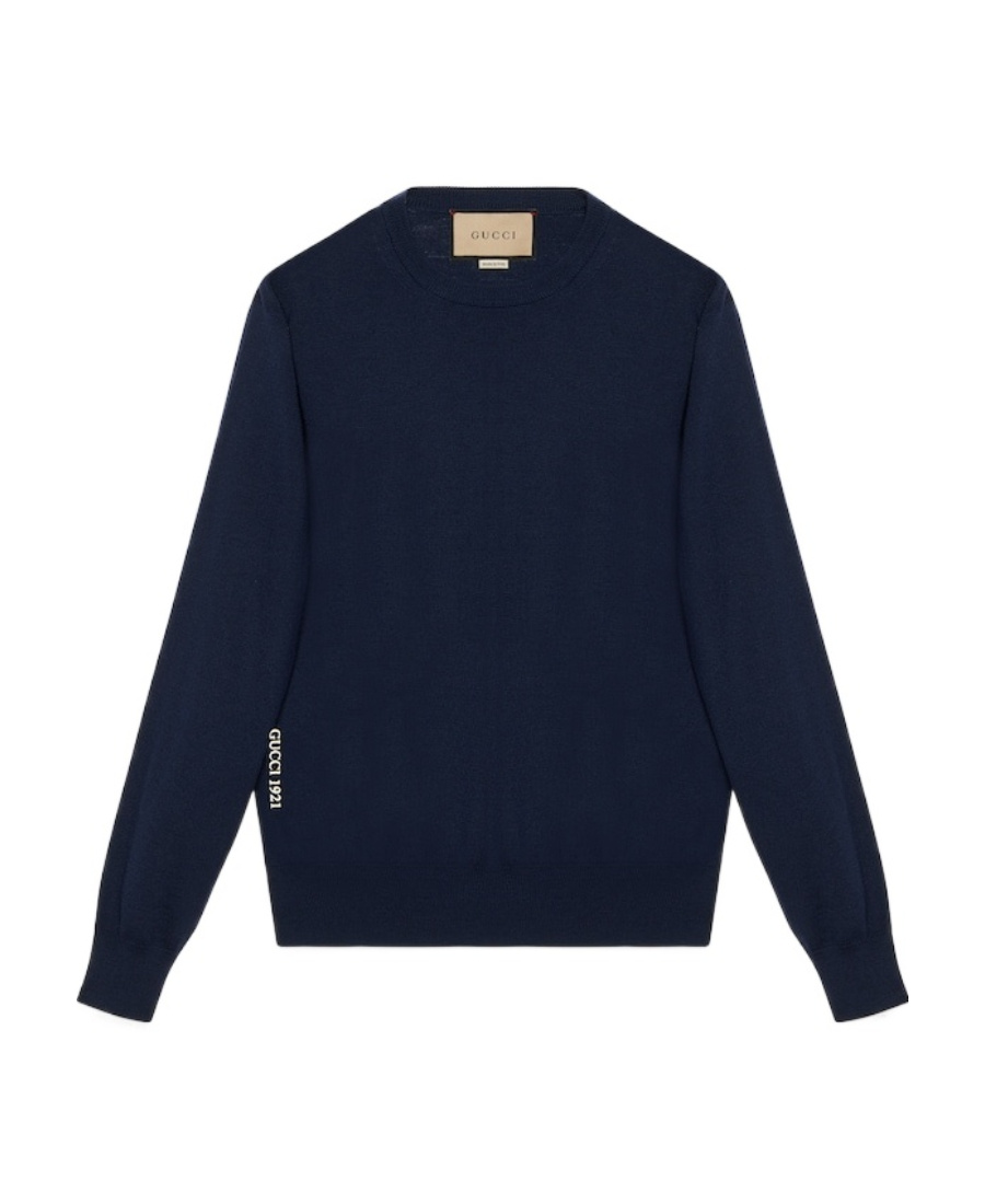 Gucci Men's Crew-neck Wool Sweater In Blue