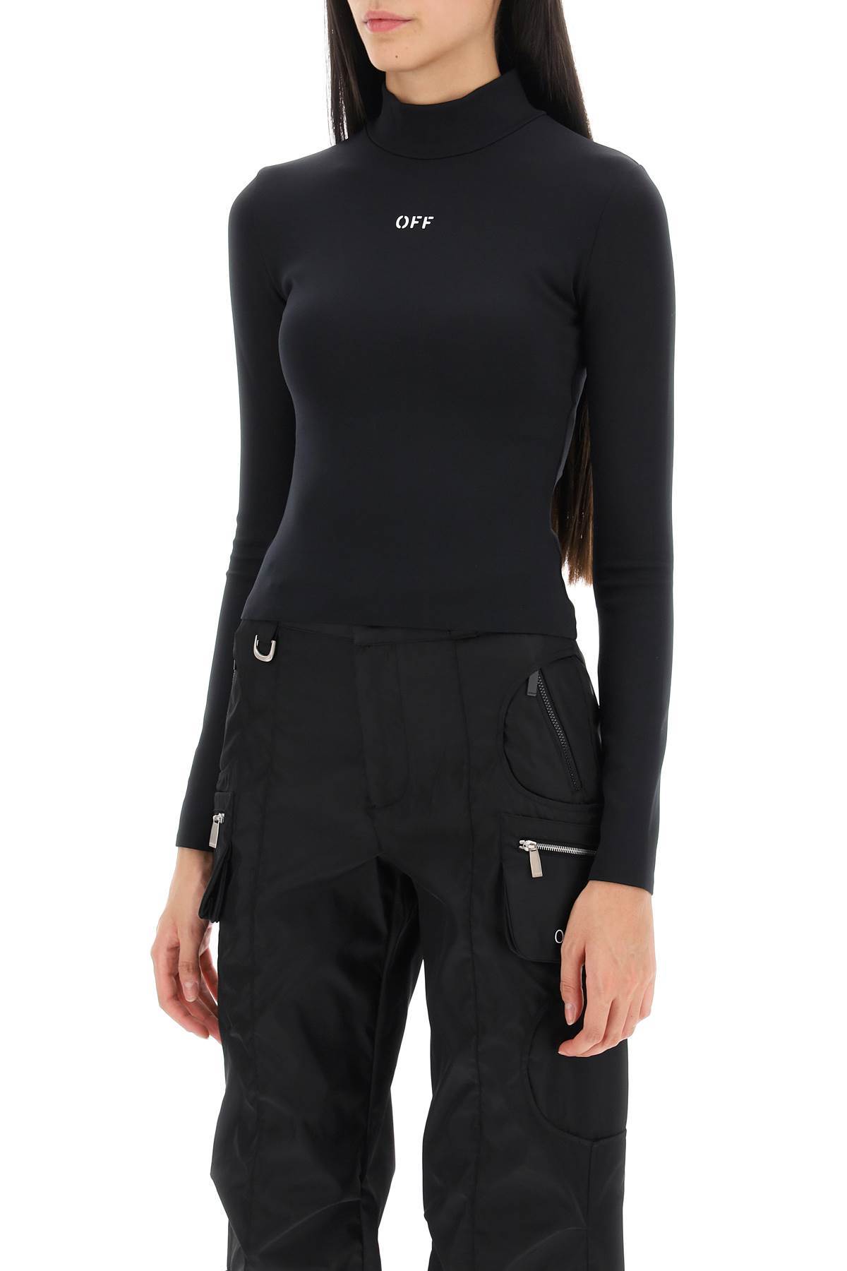 Off-white Logo Printed High Neck Top In Black