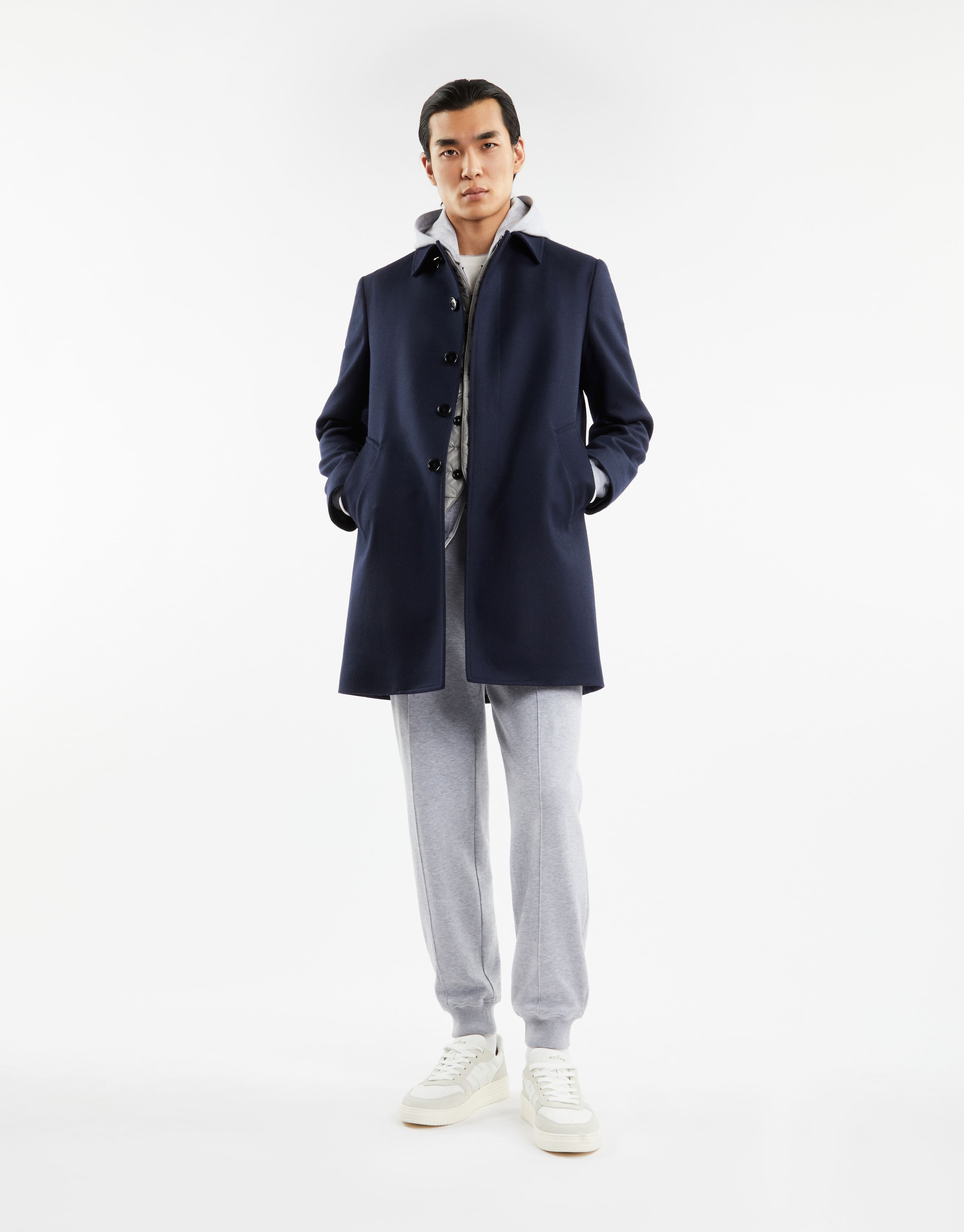 Fay Straight Wool-cashmere Blend Coat With Side Pockets In Black
