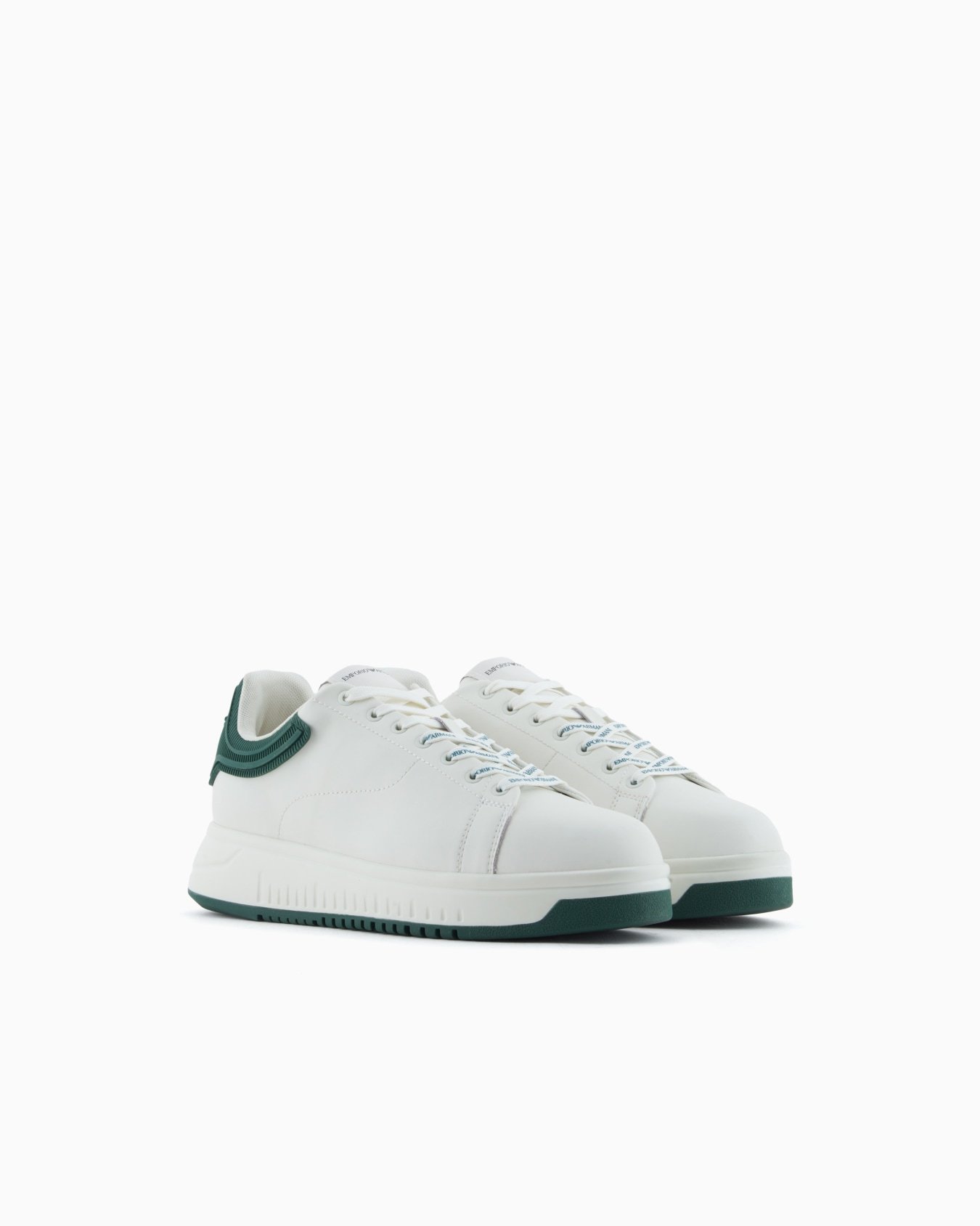 Emporio Armani Heel Tab Flat Sole Round Toe Sneakers In White