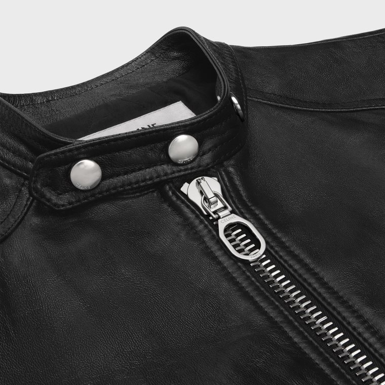 Celine High-collar Locomotive Leather Jacket In Black