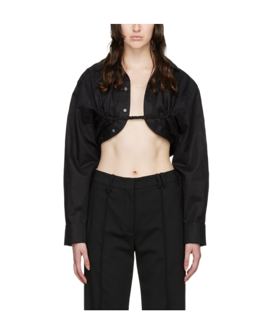 Shop Jacquemus Cropped Long-sleeve Top In Black