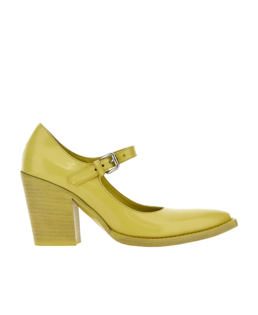 Prada Leather Block Heel Mary Jane Pumps In Citrus Yellow