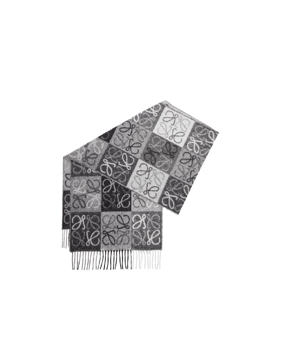 Loewe Anagram-jacquard Wool-blend Scarf In Gray
