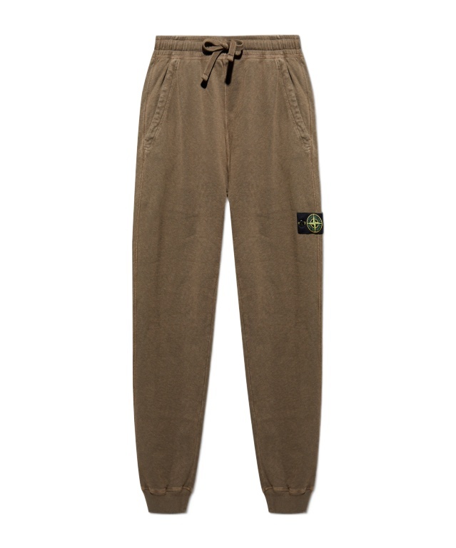 Stone Island Compass Patch Drawstring Jogger Pants In Brown