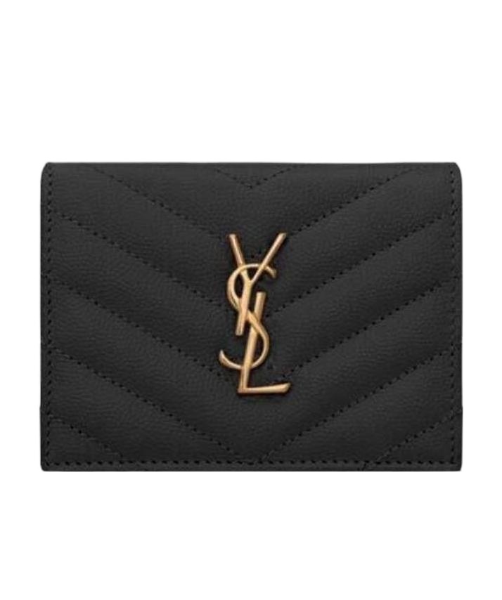Saint Laurent Pebbled Logo Plaque Cardholder In Black