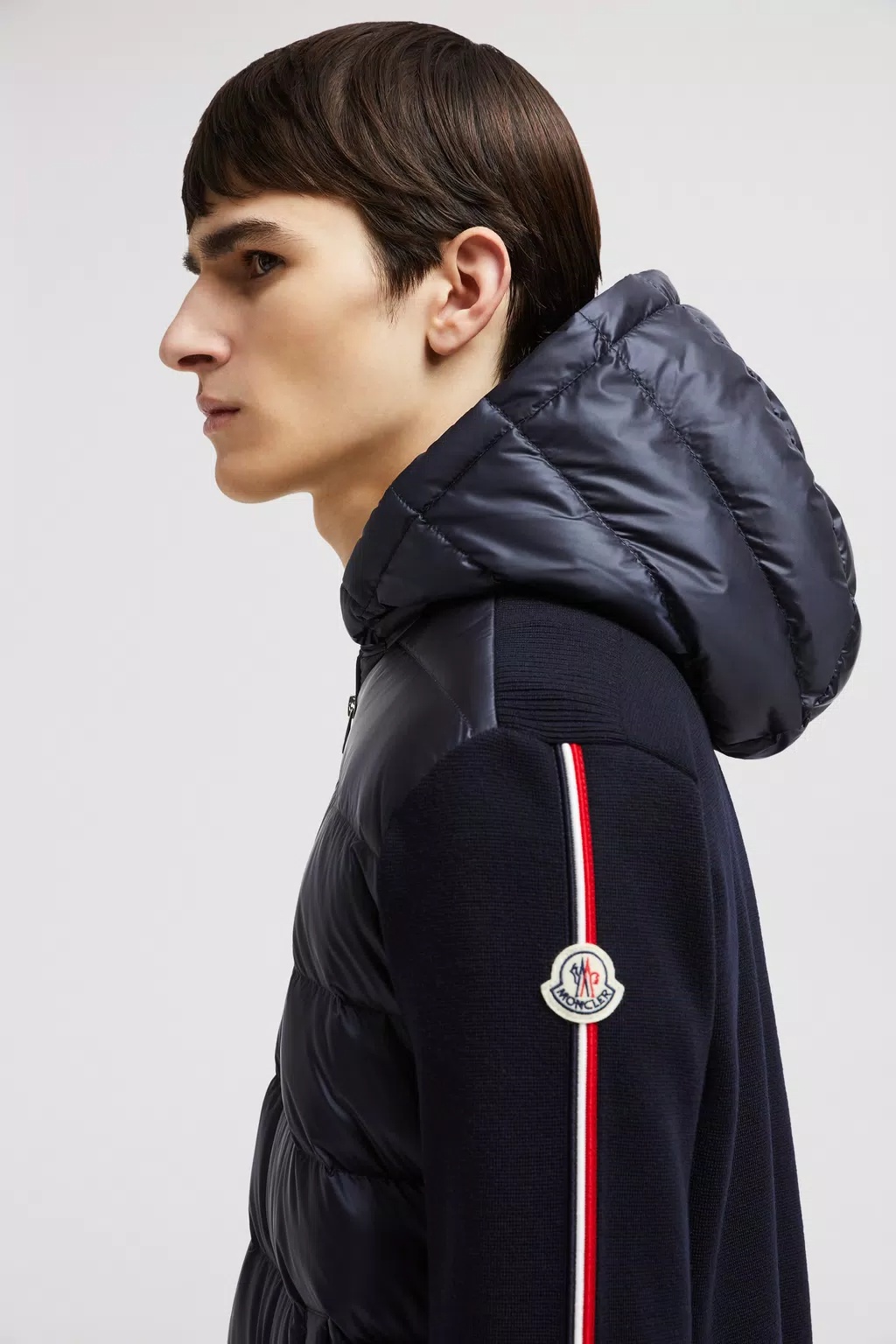 Moncler Hooded Quilted Front Cardigan Knitwear In Black