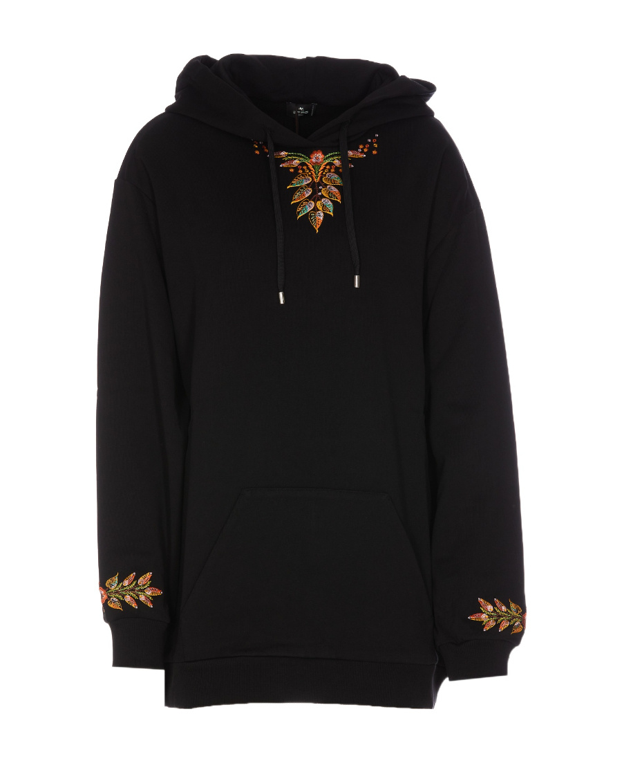 Etro Hooded Sweatshirt With Foliage Embroidery In Black