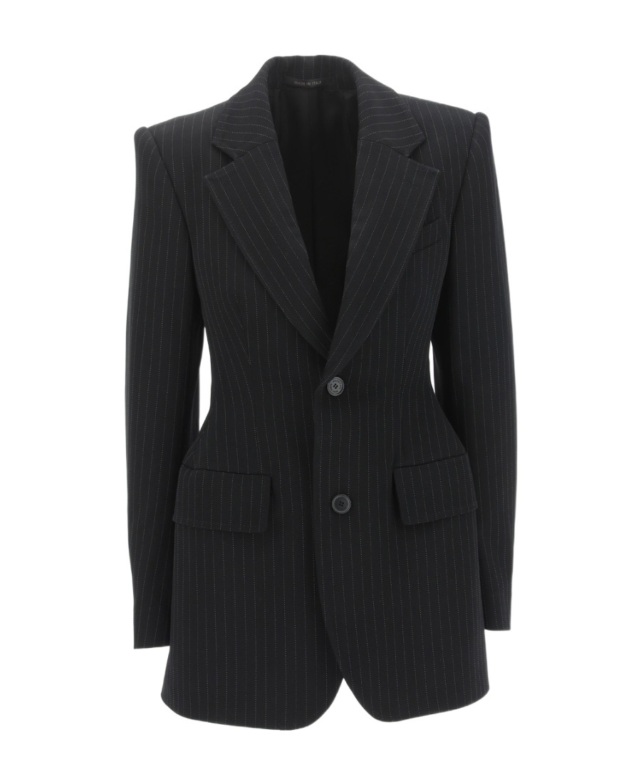 Balenciaga Hourglass Pinstripe Single-breasted Blazer In Black